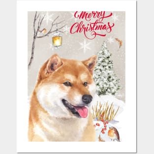 Shiba Inu Merry Christmas Santa Dog Holiday Greeting Posters and Art